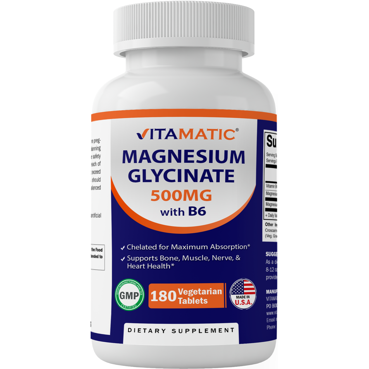 Vitamatic Magnesium Glycinate 500mg | 180 Vegetarian Tablets