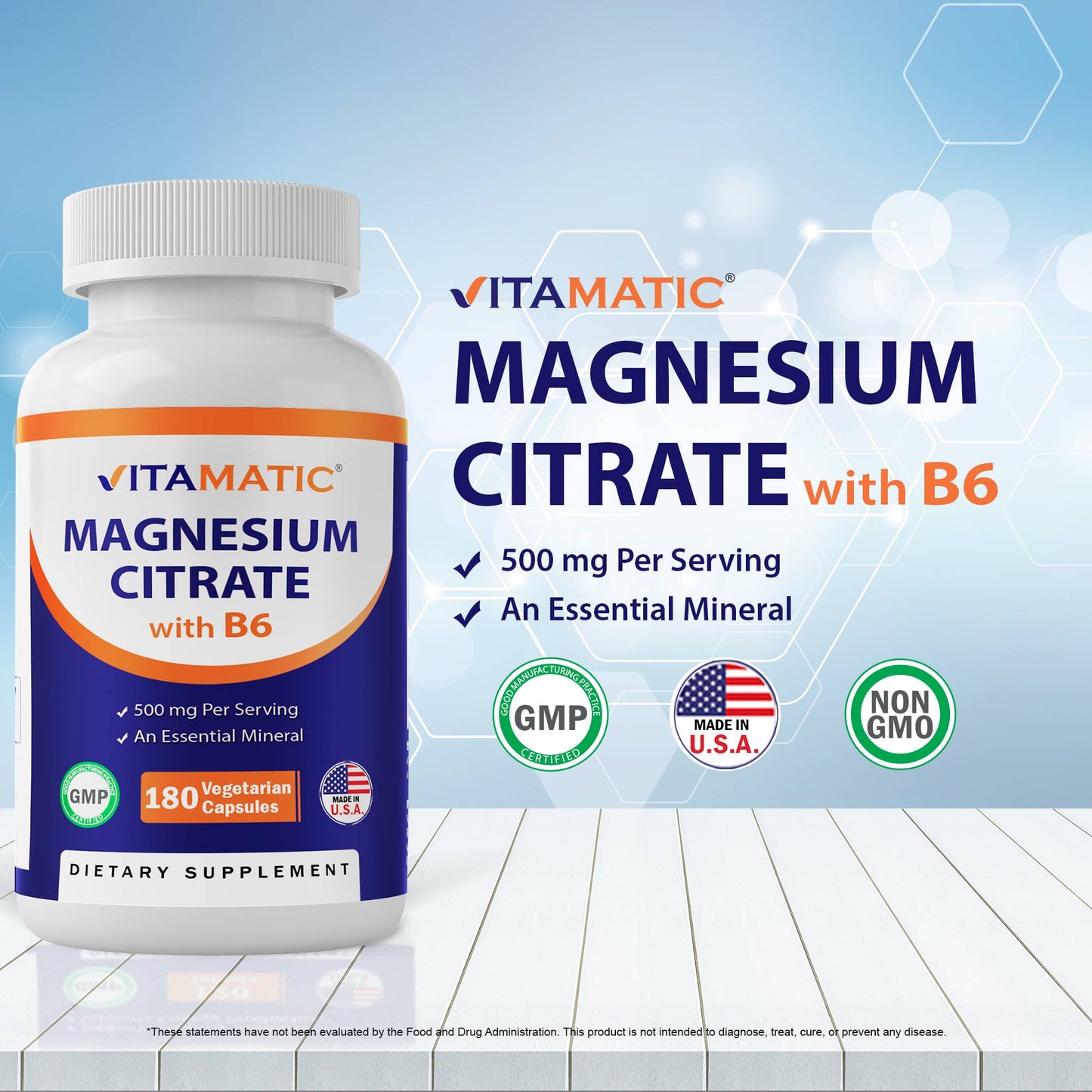 Vitamatic Magnesium Citrate 500mg | 180 Vegetarian Capsules