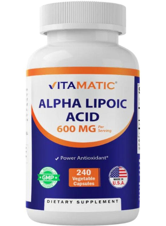 Alpha Lipoic Acid (ALA) 600mg Per Serv 240 Vegetable Caps Vitamatic Antioxidant