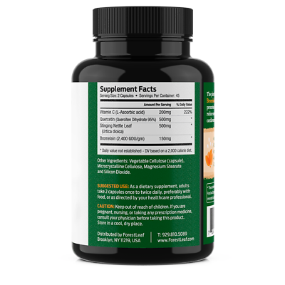 Quercetin 500mg Bromelain Stinging Nettle Vitamin C 90Caps Forest Leaf