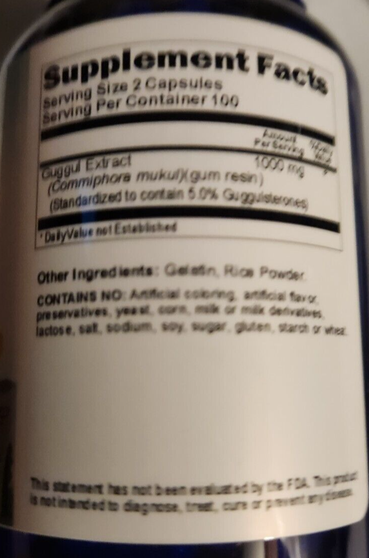 Guggul Standardized Extract 1000mg 200Caps Standardized to 5% Guggelsterones