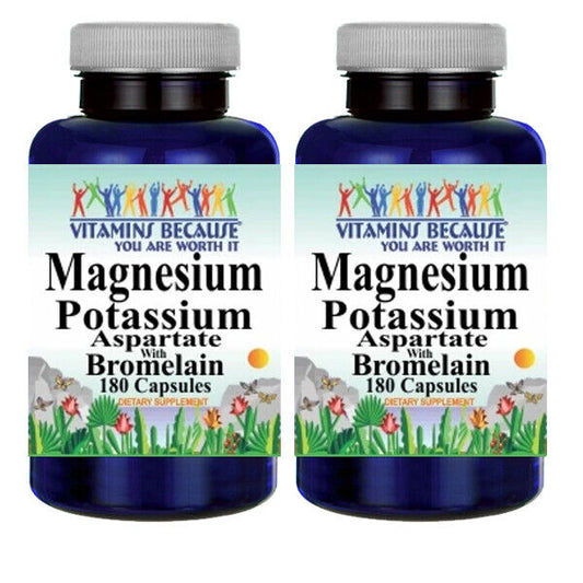 Magnesium Potassium Aspartate and Bromelain 2X180 Caps by Vitamins Because