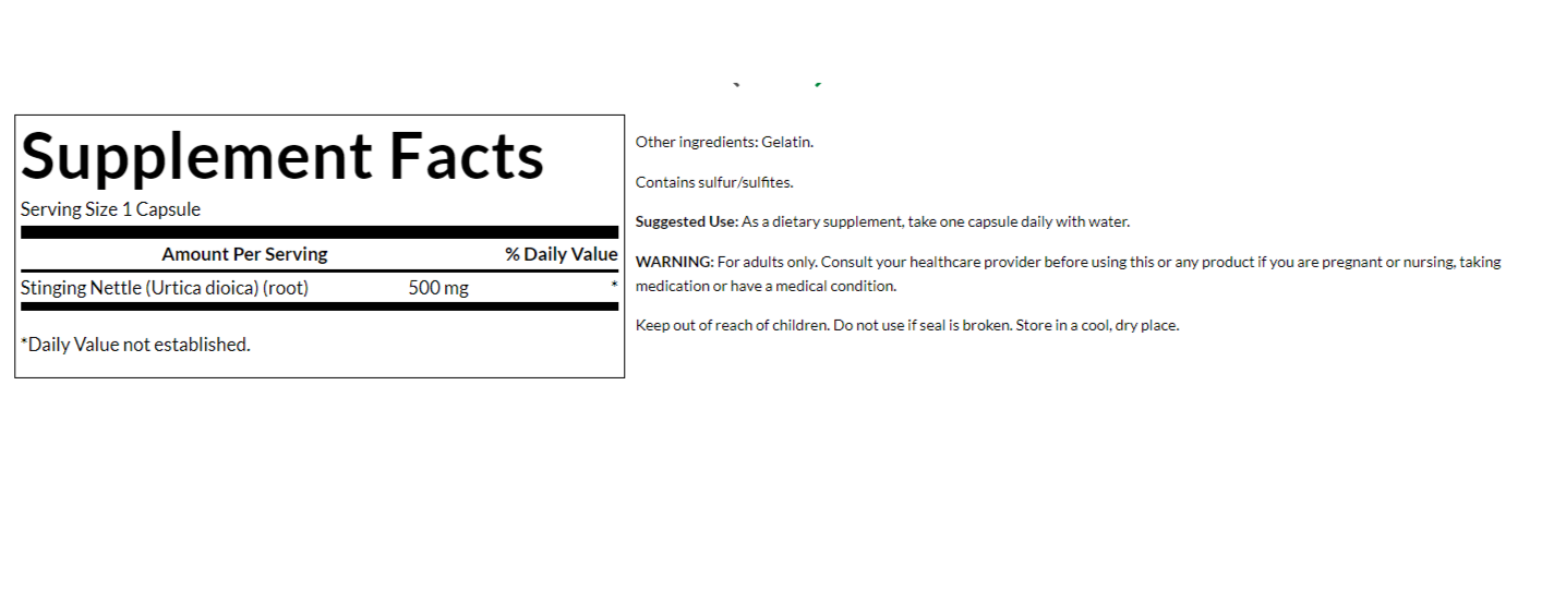 Stinging Nettle Root 500 mg 100 Caps (Urtica dioica)