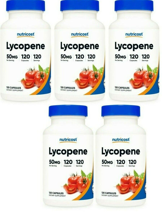 Lycopene 50mg 5X120 Caps Vegetarian/Gluten Free/Non-GMO Nutricost Tomato Skin