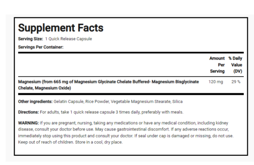 Magnesium Glycinate 665mg 3X250 Caps Buffered Chelate Magnesium Bisglycinate