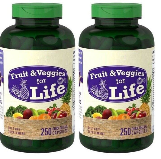 Nature Fruits and Veggies For Life 2X250 Caps per Bottle 30+ Fruits + Vegetables