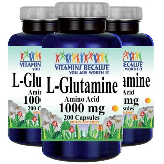 L-Glutamine Free Form Amino Acid 1000mg 3X200 Caps by Vitamins Because