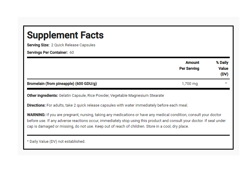 Bromelain 1700mg Pineapple enzyme 120 Caps Ultra Strength 850mg Per Cap