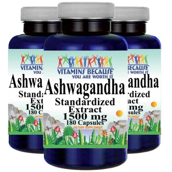 Ashwagandha Standardized Extract 1500mg 3X180 Caps Withania Somnifera