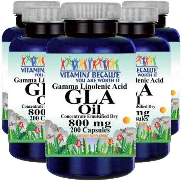 GLA (Gamma Linolenic Acid) 800mg 5X200 Caps by Vitamins Because