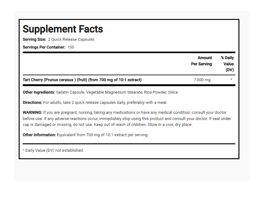 Tart Cherry 7000mg 200Caps, With Antioxidants Joint Support