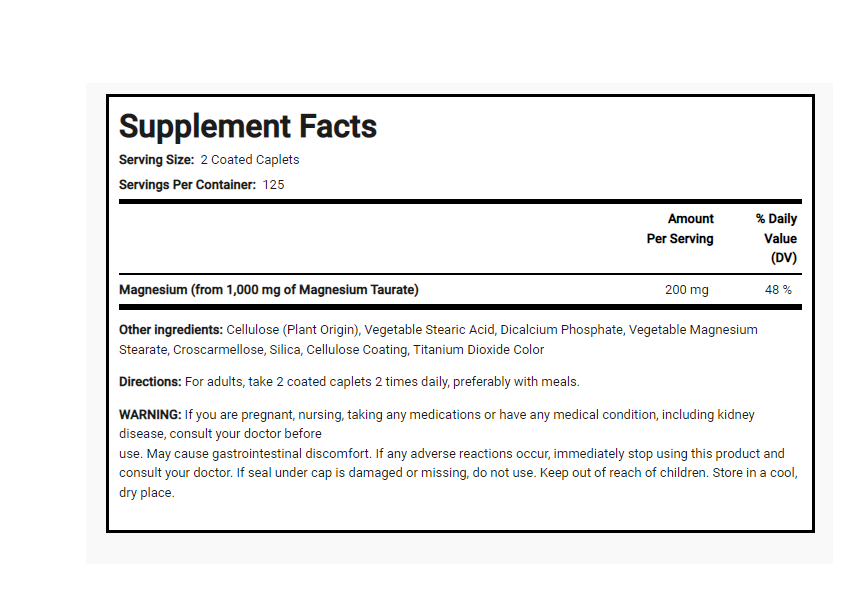 Magnesium Taurate 1000mg 250 Caps Vegeterian/NON-GMO