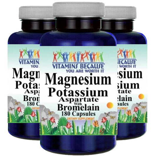 Magnesium Potassium Aspartate and Bromelain 3X180 Caps by Vitamins Because