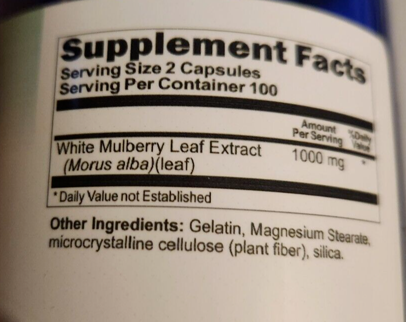 White Mulberry Leaf Extract 1000mg 2X200 Caps Naturally Contains Quercetin