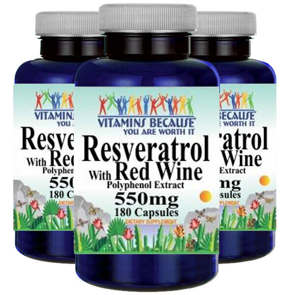 Resveratrol with Red Wine 550mg Polyphenol Extract 3X180Caps