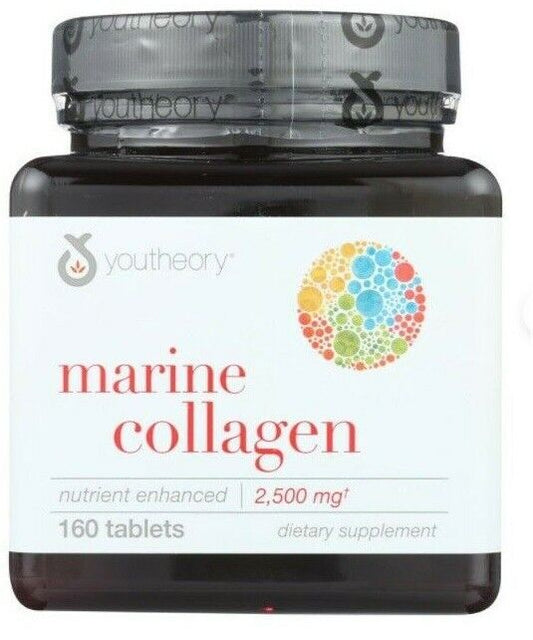 Youtheory Marine Collagen 2500mg Enhanced Formula Type 1 &3/Vitamin B-12 160Tabs