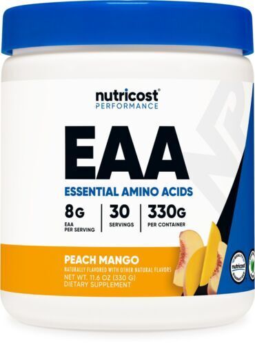 Nutricost EAA Powder 30 Servs Peach Mango Essential Amino Acids BCAA 6000mg