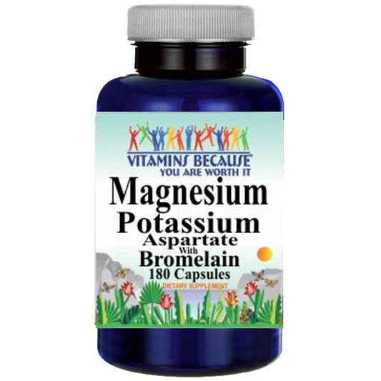 Magnesium Potassium Aspartate and Bromelain 180 Caps by Vitamins Because