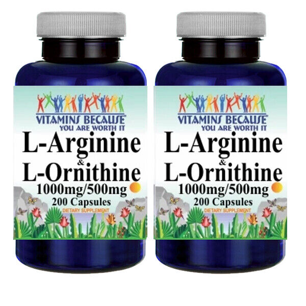 L-Arginine and L-Ornithine 1000mg/500mg 2X200 Caps by Vitamins Because Amino