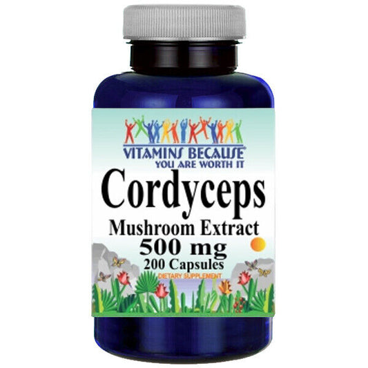 Cordyceps Extract 500mg/1000mg per 2Caps - 200 capsules  by Vitamins Because