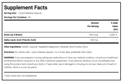 Alpha Lipoic Acid 600mg plus Biotin Optimizer 5X90 Caps Piping