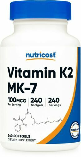 Vitamin K2 MK-7 100 mcg, 240 gels Gluten Free/Non-GMO Nutricost Menaquinone-7