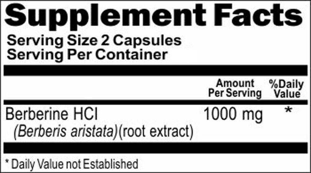 Berberine HCI 1000mg 2X180caps (Berberis Aristata) by Vitamins Because