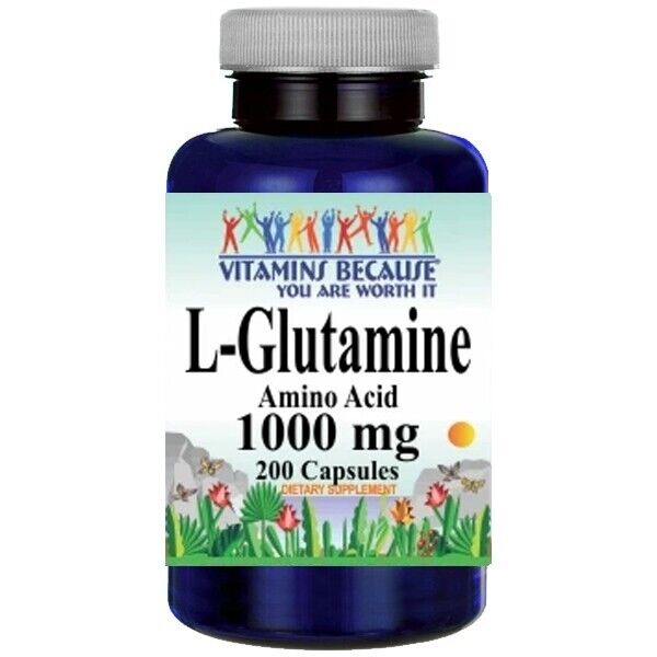 L-Glutamine Free Form Amino Acid 1000mg 200 Caps by Vitamins Because