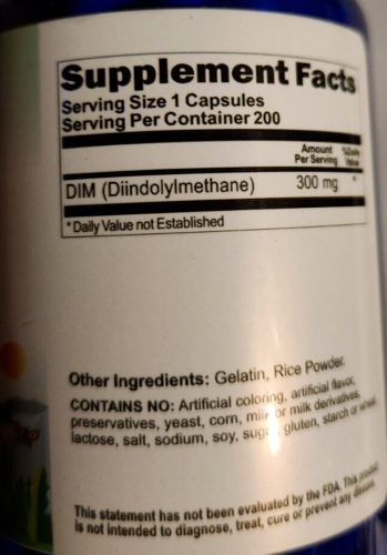 DIM (Diindolylmethane) 300mg 3X200 Caps USA Made FDA Facility