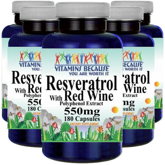 Resveratrol with Red Wine 550mg Polyphenol Extract 5X180 Caps