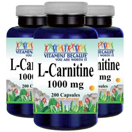 L-Carnitine 1000mg (Free Form) 3X200 capsules by Vitamins Because