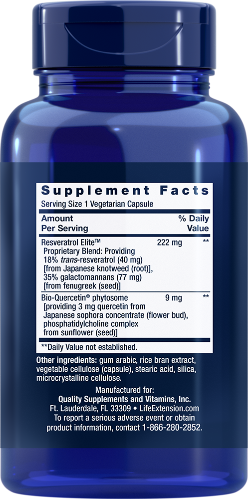 Optimized Resveratrol Elite Quercetine/Fisetin/Grape  60 Caps Life Extension