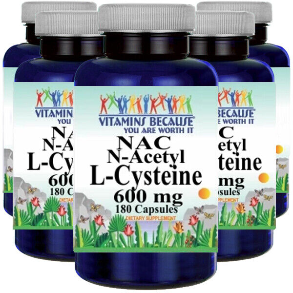 N-Acetyl Cysteine (NAC) 600mg Free Form 5X180caps by Vitamins Because