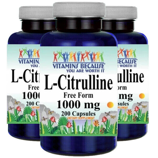 L-Citrulline 1000mg 3X200 caps Free Form Amino Acid by Vitamins Because