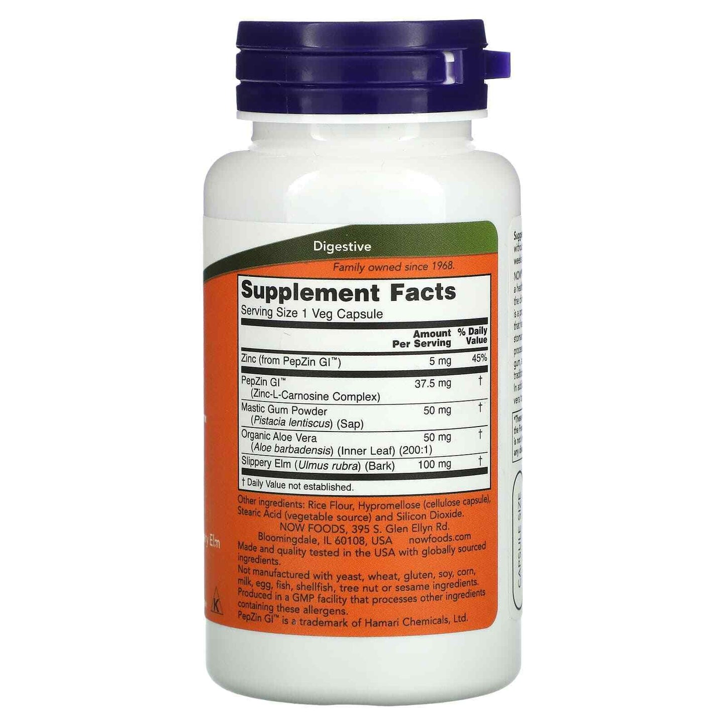 NOW Foods GASTRO COMFORT Mastic Gum/Aloe/L-Carnosine/Slippery Elm/Zinc 5X60 Caps