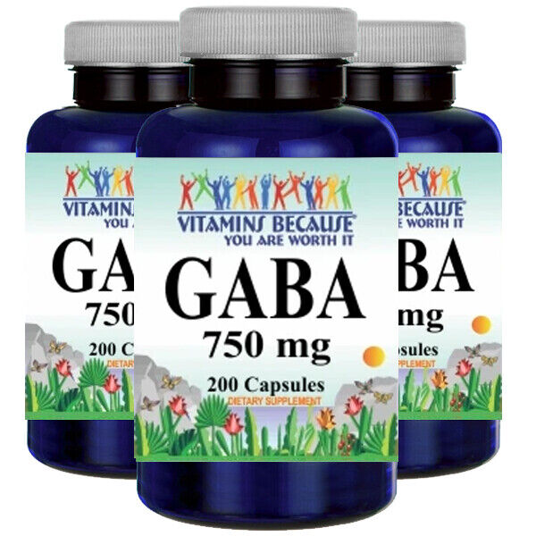 GABA 750mg 3X200 Caps Gamma Aminobutyric Acid USDA Facility