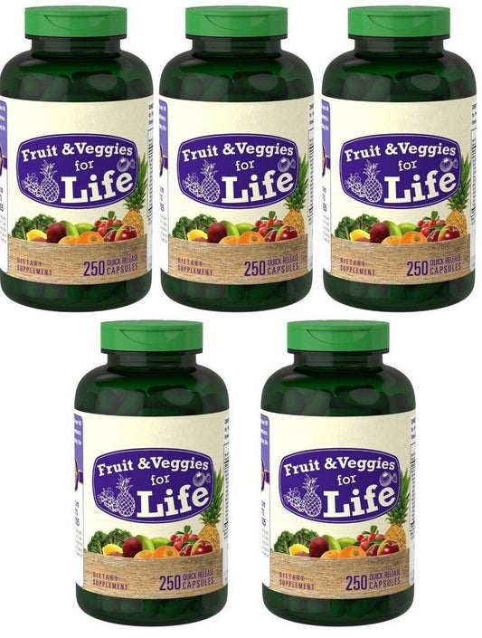 Nature Fruits and Veggies For Life 5X250 Caps per Bottle 30+ Fruits + Vegetables