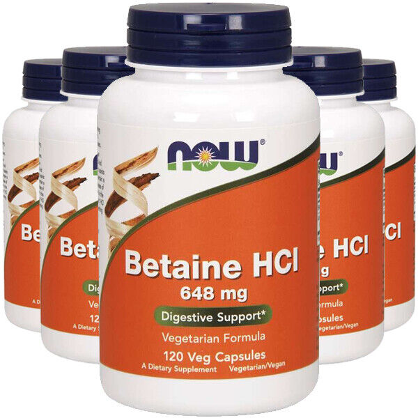 NOW Foods BETAINE HCL 648mg Pepsin 5X120 Cap Hydrochloride HCI Digestive Enzyme