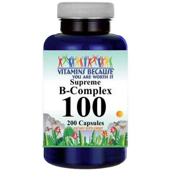 B-100 Vitamin Complex 800MG B1 B2 B3 B12 PABA Inositol 200 Caps - Time ...