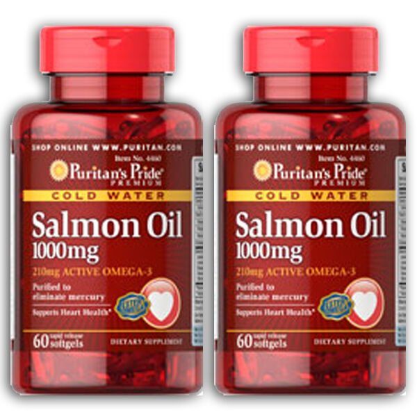 Puritan Pride Omega-3 Salmon Fish Oil 1000 mg 2x60 or 1X120- NO MERCURY - USA