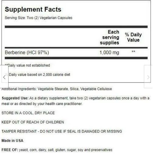 Only Natural Berberine 1000 mg 3X50 Vegetarian Capsules