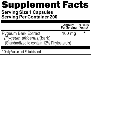 Pygeum 100mg Ultra Standardized Extract (12% phytosterols) 200 caps