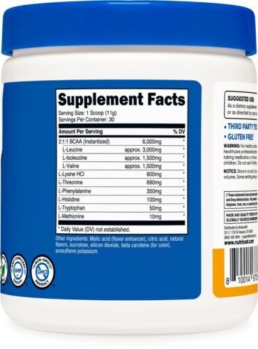 Nutricost EAA Powder 30 Servs Peach Mango Essential Amino Acids BCAA 6000mg