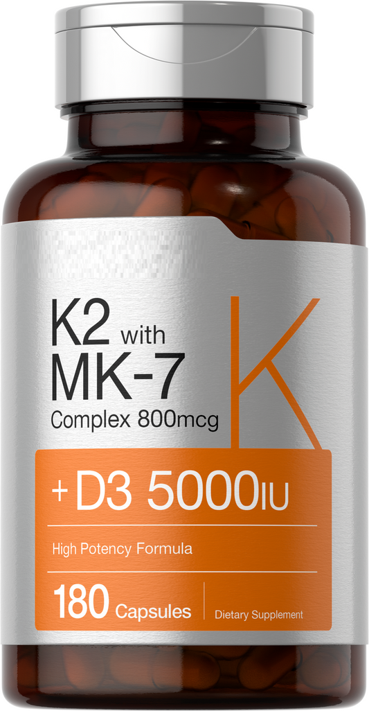 Vitamin K2 MK7 800mcg with D3 Menaquinone 180 Caps D3 5000 IU Non GMO