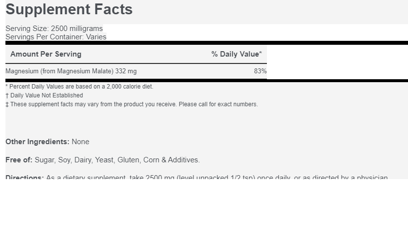 Magnesium Malate 100grams 1000mg (100 Servings) 2500mg (40 Servings)