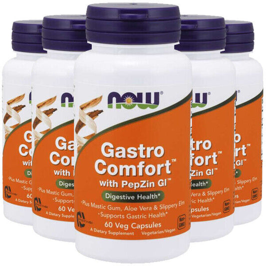 NOW Foods GASTRO COMFORT Mastic Gum/Aloe/L-Carnosine/Slippery Elm/Zinc 5X60 Caps