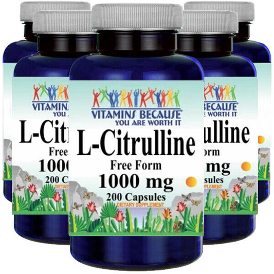 L-Citrulline 1000mg 5X200 caps Free Form Amino Acid by Vitamins Because