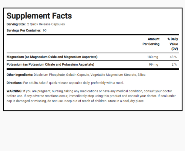 Potassium Magnesium Aspartate Complex 2X180 Caps