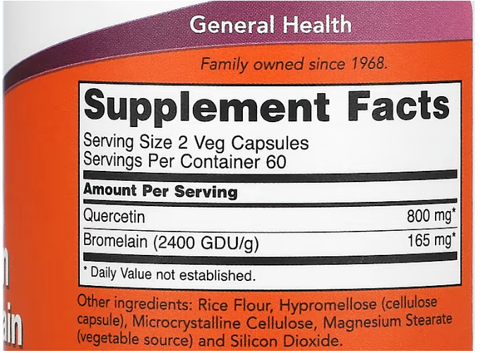 Now Foods Quercetin with Bromelain 120 Caps 800mg and 2400GDU