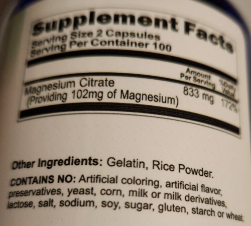 Magnesium Citrate 833mg 3X200 Caps - Made US/USDA Facility - Vitamins Because